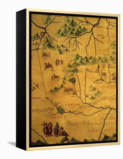 Uzbekistan Region, from Map of Asia Showing Route Taken by Marco Polo-null-Framed Premier Image Canvas