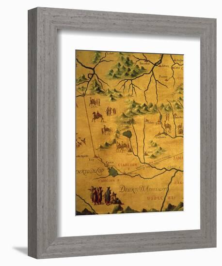 Uzbekistan Region, from Map of Asia Showing Route Taken by Marco Polo-null-Framed Premium Giclee Print