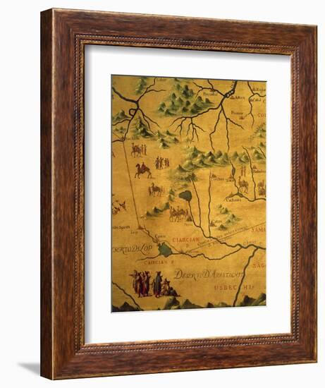 Uzbekistan Region, from Map of Asia Showing Route Taken by Marco Polo-null-Framed Premium Giclee Print