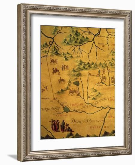 Uzbekistan Region, from Map of Asia Showing Route Taken by Marco Polo-null-Framed Giclee Print