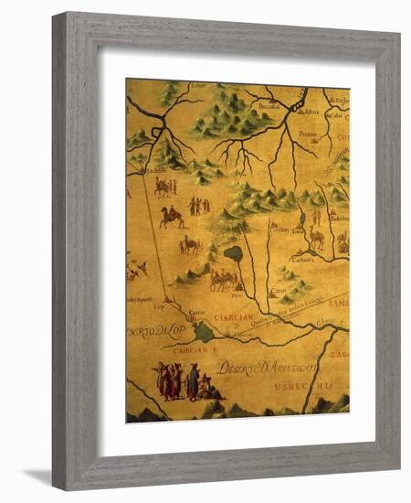 Uzbekistan Region, from Map of Asia Showing Route Taken by Marco Polo-null-Framed Giclee Print