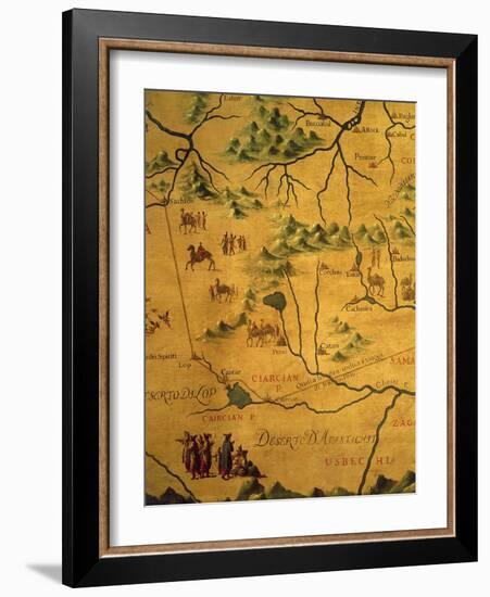 Uzbekistan Region, from Map of Asia Showing Route Taken by Marco Polo-null-Framed Giclee Print