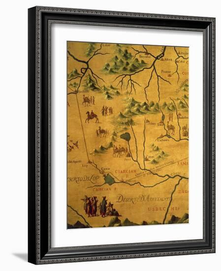 Uzbekistan Region, from Map of Asia Showing Route Taken by Marco Polo-null-Framed Giclee Print