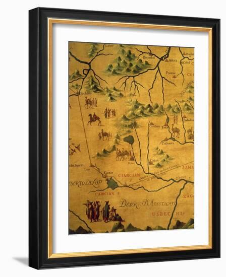 Uzbekistan Region, from Map of Asia Showing Route Taken by Marco Polo-null-Framed Giclee Print