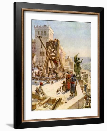 Uzziah erects engines of war on the walls - Bible-William Brassey Hole-Framed Giclee Print