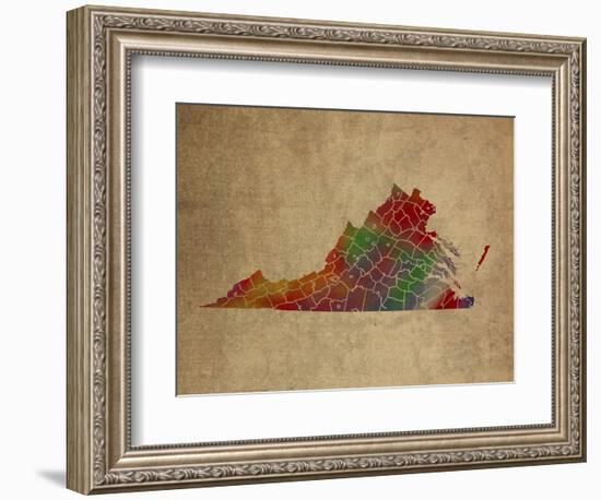 VA Colorful Counties-Red Atlas Designs-Framed Giclee Print