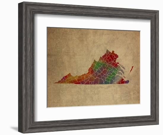 VA Colorful Counties-Red Atlas Designs-Framed Giclee Print