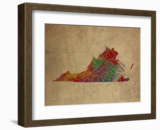 VA Colorful Counties-Red Atlas Designs-Framed Giclee Print