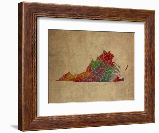 VA Colorful Counties-Red Atlas Designs-Framed Giclee Print