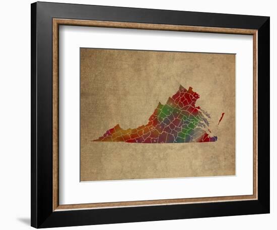 VA Colorful Counties-Red Atlas Designs-Framed Giclee Print