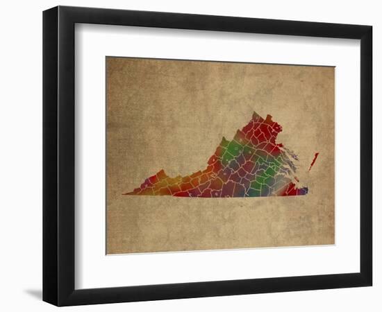 VA Colorful Counties-Red Atlas Designs-Framed Giclee Print