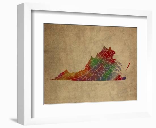 VA Colorful Counties-Red Atlas Designs-Framed Giclee Print