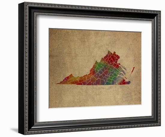 VA Colorful Counties-Red Atlas Designs-Framed Giclee Print
