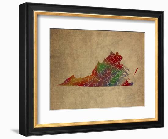 VA Colorful Counties-Red Atlas Designs-Framed Giclee Print