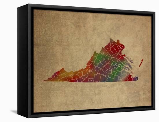 VA Colorful Counties-Red Atlas Designs-Framed Premier Image Canvas