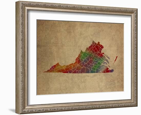 VA Colorful Counties-Red Atlas Designs-Framed Giclee Print