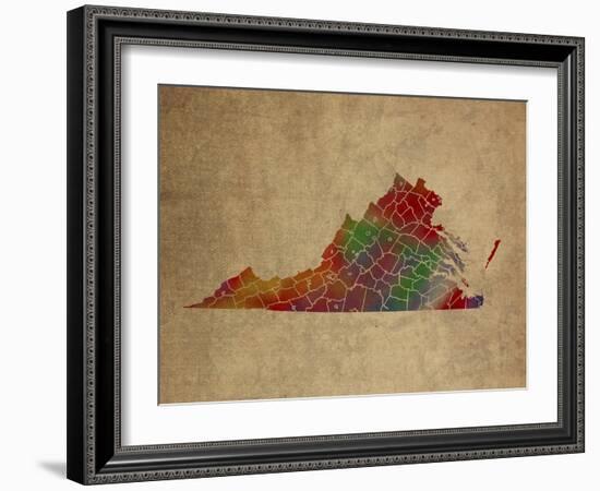 VA Colorful Counties-Red Atlas Designs-Framed Giclee Print