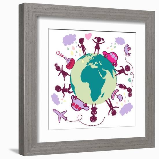 Vacation Concept - Cartoon Illustration-smilewithjul-Framed Art Print