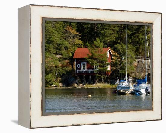 Vacation Home and Boats on Island in Helsinki harbor, Helsinki, Finland-Nancy & Steve Ross-Framed Premier Image Canvas