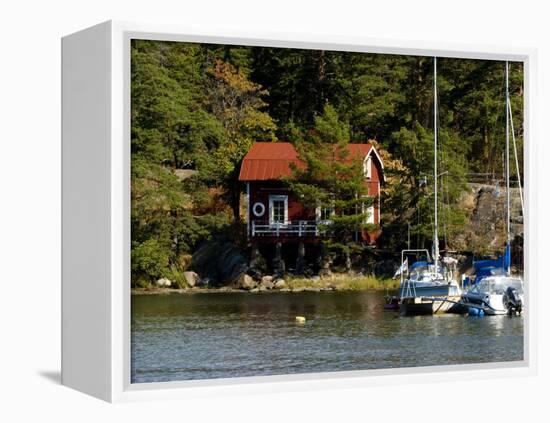 Vacation Home and Boats on Island in Helsinki harbor, Helsinki, Finland-Nancy & Steve Ross-Framed Premier Image Canvas