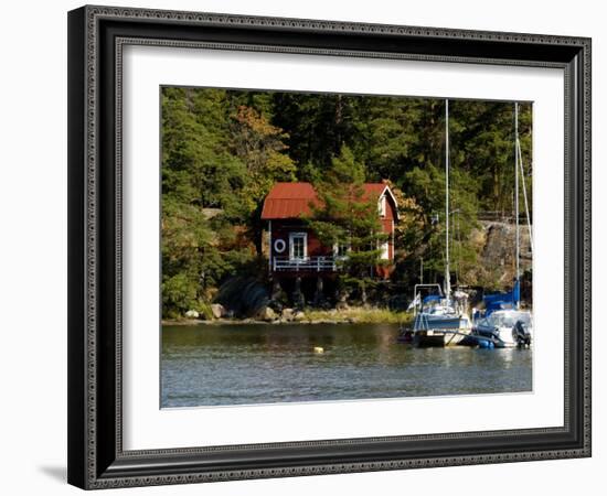 Vacation Home and Boats on Island in Helsinki harbor, Helsinki, Finland-Nancy & Steve Ross-Framed Photographic Print