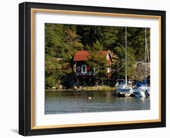 Vacation Home and Boats on Island in Helsinki harbor, Helsinki, Finland-Nancy & Steve Ross-Framed Photographic Print