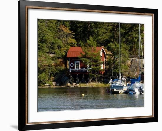 Vacation Home and Boats on Island in Helsinki harbor, Helsinki, Finland-Nancy & Steve Ross-Framed Photographic Print