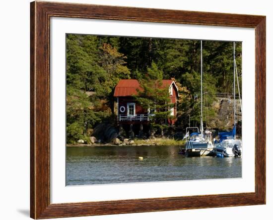 Vacation Home and Boats on Island in Helsinki harbor, Helsinki, Finland-Nancy & Steve Ross-Framed Photographic Print