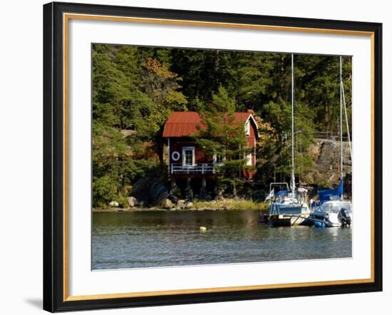 Vacation Home and Boats on Island in Helsinki harbor, Helsinki, Finland-Nancy & Steve Ross-Framed Photographic Print