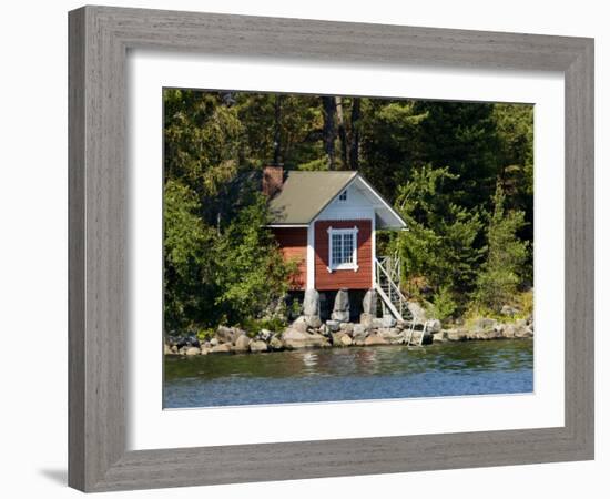 Vacation Home and Boats on Island in Helsinki harbor, Helsinki, Finland-Nancy & Steve Ross-Framed Photographic Print