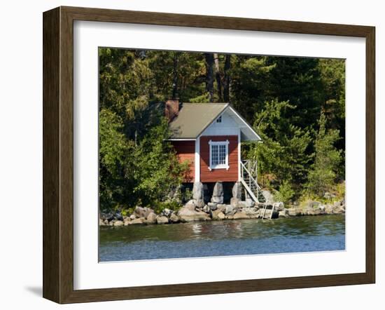 Vacation Home and Boats on Island in Helsinki harbor, Helsinki, Finland-Nancy & Steve Ross-Framed Photographic Print