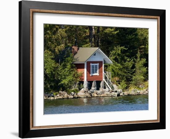 Vacation Home and Boats on Island in Helsinki harbor, Helsinki, Finland-Nancy & Steve Ross-Framed Photographic Print