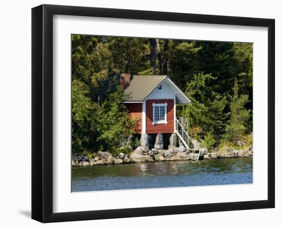 Vacation Home and Boats on Island in Helsinki harbor, Helsinki, Finland-Nancy & Steve Ross-Framed Photographic Print