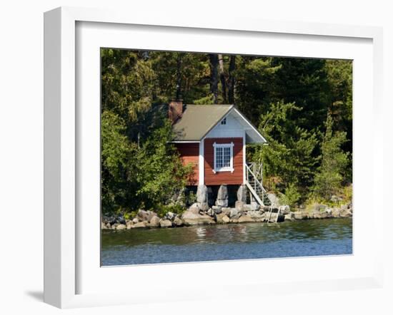 Vacation Home and Boats on Island in Helsinki harbor, Helsinki, Finland-Nancy & Steve Ross-Framed Photographic Print