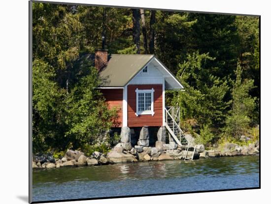 Vacation Home and Boats on Island in Helsinki harbor, Helsinki, Finland-Nancy & Steve Ross-Mounted Photographic Print