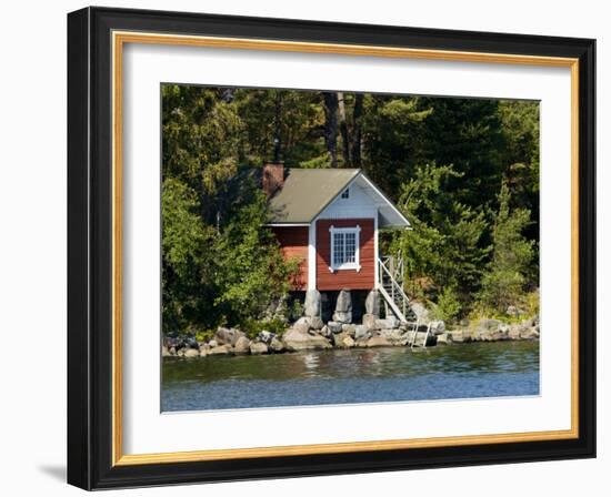 Vacation Home and Boats on Island in Helsinki harbor, Helsinki, Finland-Nancy & Steve Ross-Framed Photographic Print