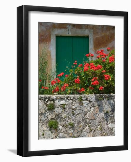 Vacation Villa Wall with Flowers, Matsoukata, Kefalonia, Ionian Islands, Greece-Walter Bibikow-Framed Photographic Print