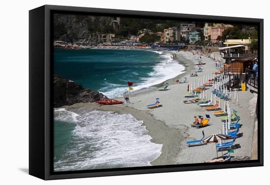 Vacationers Enjoying the Beach, Monterosso, Cinque Terre, Italy-Terry Eggers-Framed Premier Image Canvas