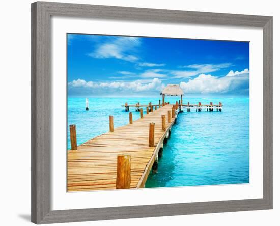 Vacations and Tourism Concept. Tropic Paradise. Jetty on Isla Mujeres, Mexico,Cancun-Subbotina Anna-Framed Photographic Print