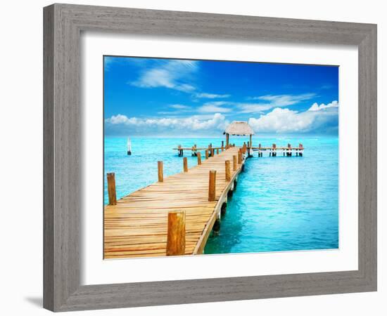 Vacations and Tourism Concept. Tropic Paradise. Jetty on Isla Mujeres, Mexico,Cancun-Subbotina Anna-Framed Photographic Print