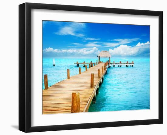 Vacations and Tourism Concept. Tropic Paradise. Jetty on Isla Mujeres, Mexico,Cancun-Subbotina Anna-Framed Photographic Print