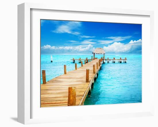 Vacations and Tourism Concept. Tropic Paradise. Jetty on Isla Mujeres, Mexico,Cancun-Subbotina Anna-Framed Photographic Print