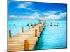 Vacations and Tourism Concept. Tropic Paradise. Jetty on Isla Mujeres, Mexico,Cancun-Subbotina Anna-Mounted Photographic Print