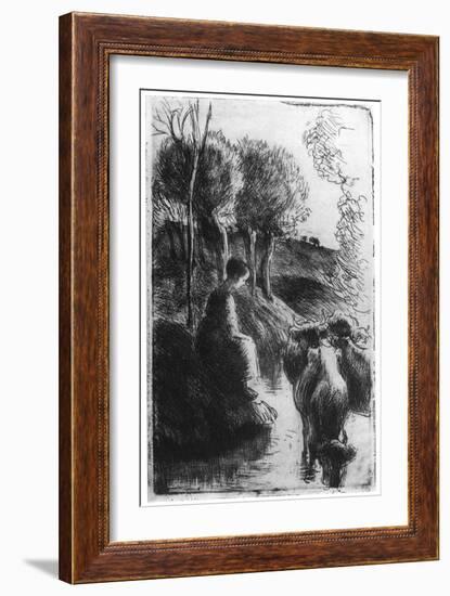 Vachere Au Bord De L'Eau, (Cowherd Beside Wate), C1850-1900-Camille Pissarro-Framed Giclee Print