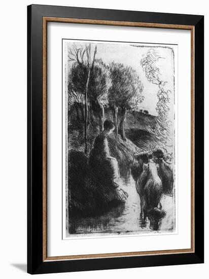 Vachere Au Bord De L'Eau, (Cowherd Beside Wate), C1850-1900-Camille Pissarro-Framed Giclee Print