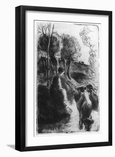 Vachere Au Bord De L'Eau, (Cowherd Beside Wate), C1850-1900-Camille Pissarro-Framed Giclee Print