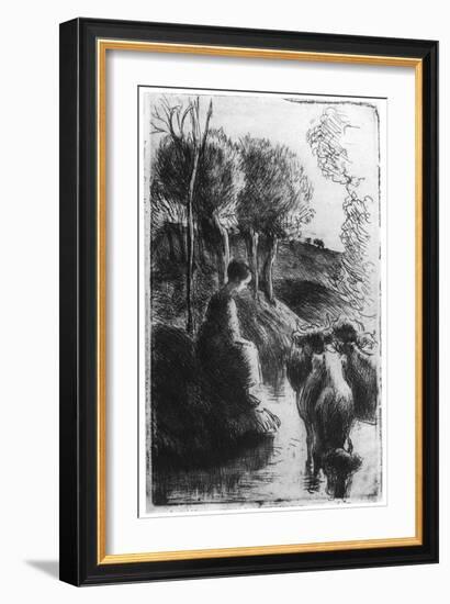 Vachere Au Bord De L'Eau, (Cowherd Beside Wate), C1850-1900-Camille Pissarro-Framed Giclee Print