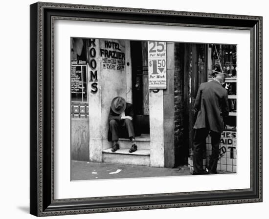 Vagrant Sitting in Doorway-Horace Bristol-Framed Photographic Print