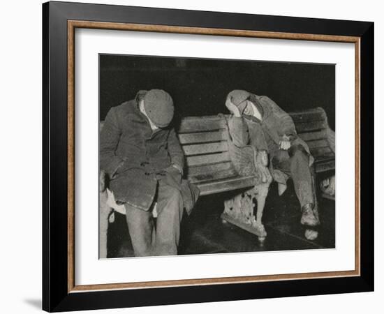 Vagrants Asleep on Bench on Thames Embankment, London-Peter Higginbotham-Framed Photographic Print