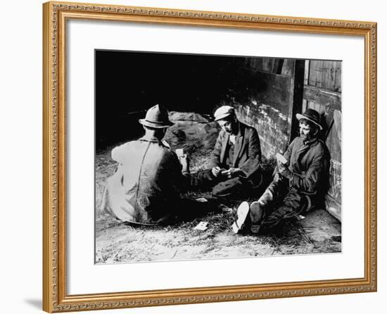 Vagrants Playing Cards in Railroad Car-null-Framed Photographic Print